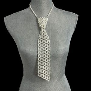 White Pearl Tie Choker Necklace